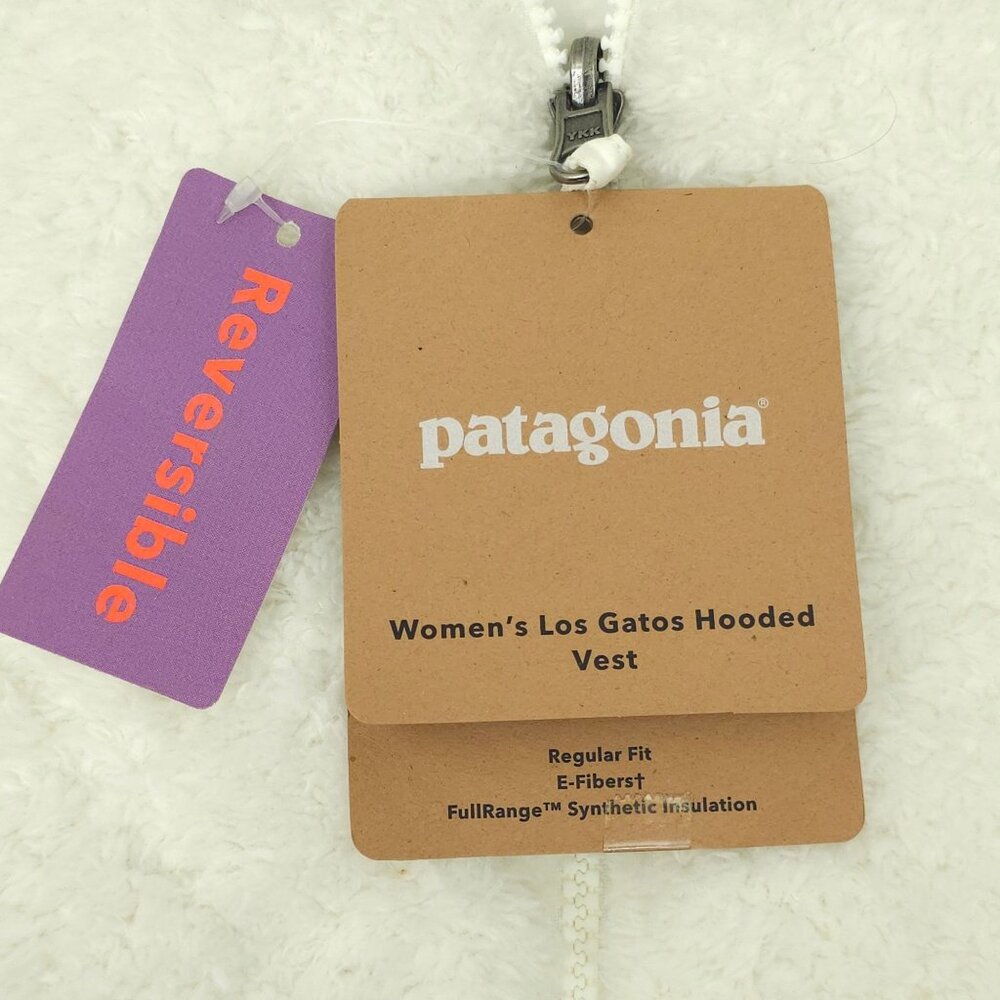 Patagonia Los Gatos Vest Hooded White Size L Reversible Fleece Zip Pockets New - Picture 6 of 16